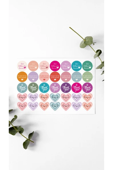 Desenli Thank You Teşekkür Stickers Paketleme Çıkartma PYTKSTK103 ürün görseli 1