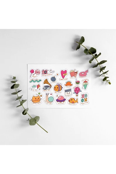 Karakterli Hayvanlı Yazılı Tasarımlı A5 20 Adet Stickers Çıkartma Pytkstkr37 ürün görseli 1