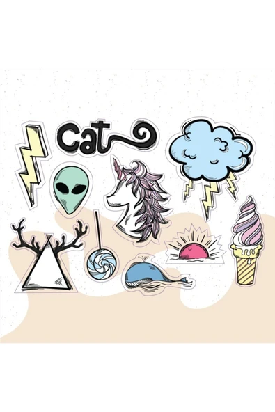 Unicorn Alien Karışık Tasarımlı A5 Stickers Çıkartma Pytkstk030 ürün görseli 1