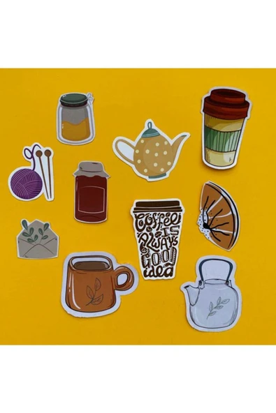 Coffee Kahve Tasarımlı Karışık Renkli 10'lu Stickers Çıkartma Pytkstk05 ürün görseli 1