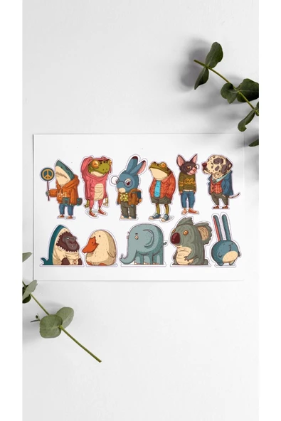 Hayvan Karikatür Tasarımlı A5 11 Adet Stickers Çıkartma Pytkstkr41 ürün görseli 1