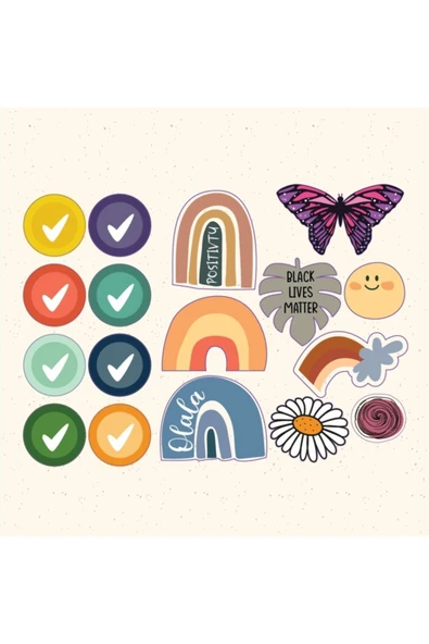 Çiçek Kelebek Gülücük Tasarımlı A5 Stickers ürün görseli 1