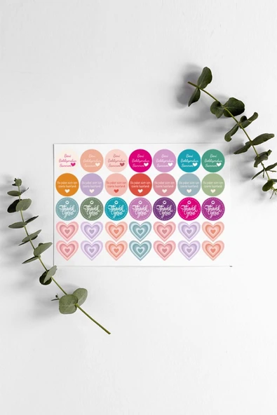 Renkli Kalpli Thank You Teşekkür Stickers Çıkartma PYTKSTK070 ürün görseli 1
