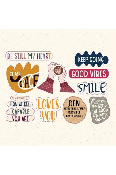 Yazılı Karışık Tasarımlı A5 Stickers Çıkartma ürün görseli 1