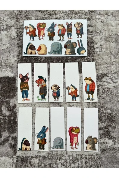 Hayvan Karikatür Kitap Ayraç Ve Stickers Çıkartma Seti Pytkstkryrc24 ürün görseli 1