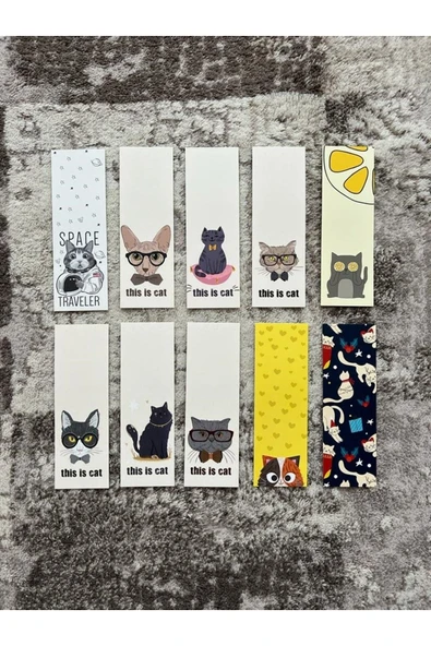 Kedi Hayvan Tasarım Karışık 10 Adet Kitap Ayraç Seti Pytkayrac98 ürün görseli 1
