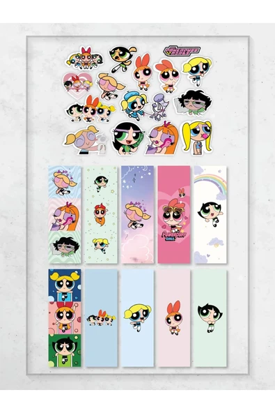 Powerpuff Girls Kitap Ayraç Ve Stickers Çıkartma Seti PYTKSTKRYRC47 ürün görseli 1
