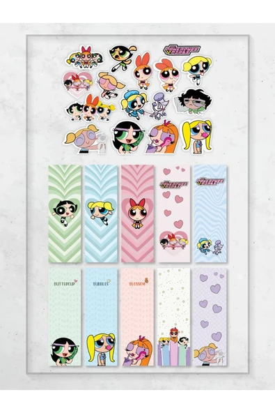 Powerpuff Girls Kitap Ayraç Ve Stickers Çıkartma Seti PYTKSTKRYRC46 ürün görseli 1