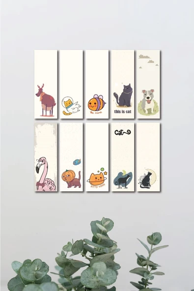 Çizgi Karakter Hayvan Tasarım 10 Adet Kitap Ayraç Seti Pytkayrac42 ürün görseli 1