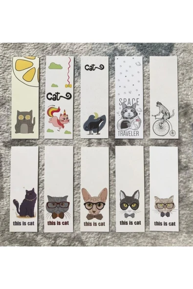 Kedili Hayvanlı Desenli 10'lu Kitap Ayraç Seti Pytkayr18 ürün görseli 1
