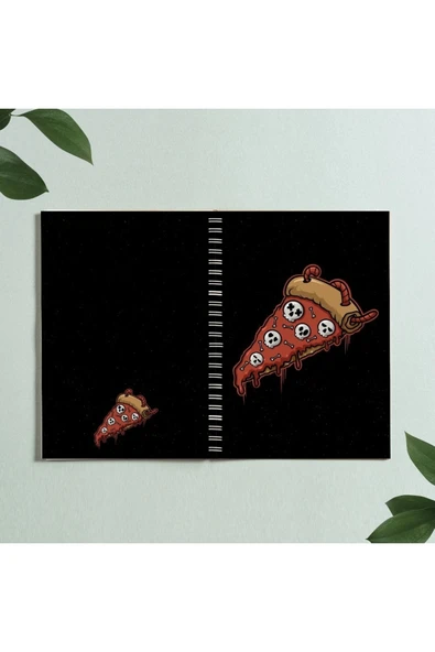 Pizza Kurukafa Iskelet Skull Rıp Tasarım Spiralli A5 96 Yaprak Çizgisiz Defter Pytkdt0319 ürün görseli 1