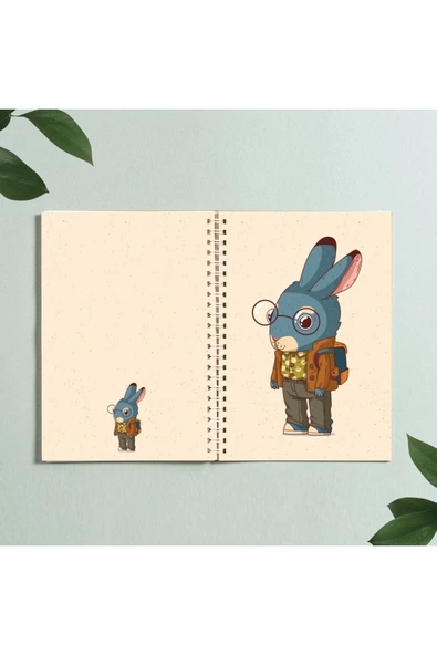Tavşan Hayvan Karikatür Tasarım Spiralli A5 96 Yaprak Çizgisiz Defter Pytkdt0323 ürün görseli 1
