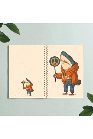 Köpek Balığı Karikatür Hayvan Tasarım Spiralli A5 96 Yaprak Çizgisiz Defter Pytkdt0315 ürün görseli 1