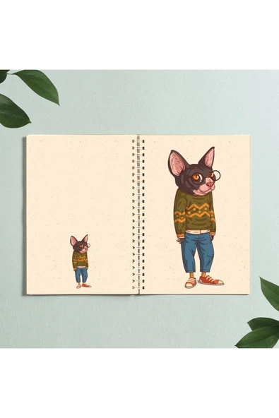 Kedi Karikatür Hayvan Tasarım Spiralli A5 96 Yaprak Çizgisiz Defter Pytkdt0314 ürün görseli 1