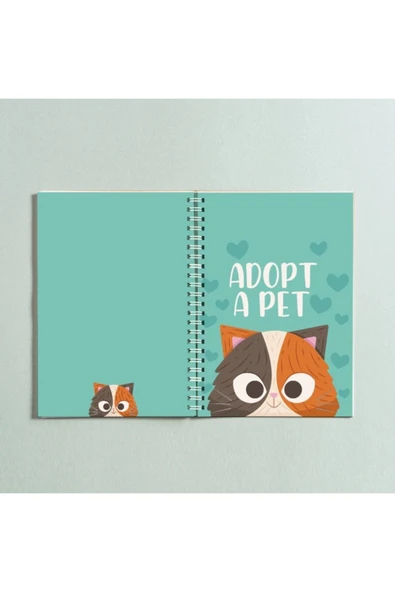 Kedi Adopt A Pet Tasarım Spiralli A5 96 Yaprak Çizgisiz Defter Pytkdt0259 ürün görseli 1
