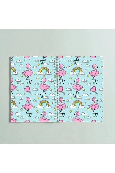 Flamingo Gökkuşağı Bulut Tasarımlı Spiral A5 96 Yaprak Çizgisiz Defter Pytkdt0179 ürün görseli 1