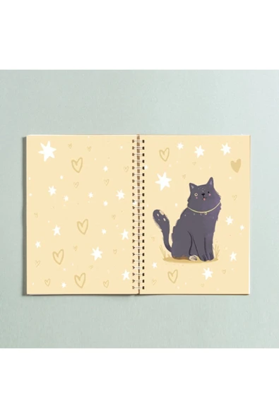 Kedi Tasarımlı Spiralli A5 96 Yaprak Çizgisiz Defter Pytkdt0194 ürün görseli 1