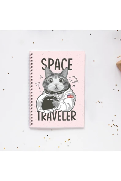 Astronot Kedi Space Traveler Tasarımlı Spiral A5 96 Yaprak Çizgisiz Defter Pytkdt0172 ürün görseli 1