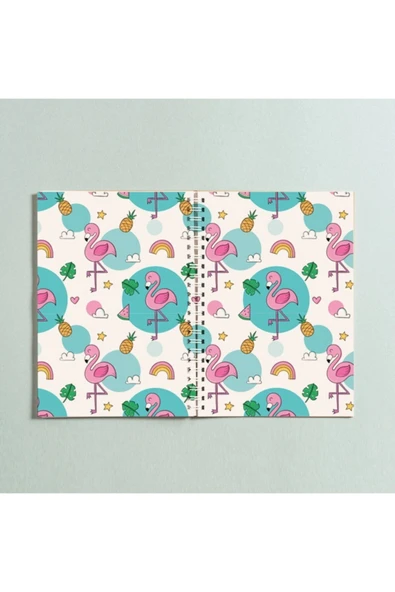 Mavi Flamingo Yaprak Tasarımlı Spiral A5 96 Yaprak Çizgisiz Defter Pytkdt0178 ürün görseli 1