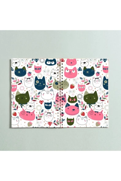 Kedi Tasarımlı Spiral A5 96 Yaprak Çizgisiz Defter Pytkdt0171 ürün görseli 1