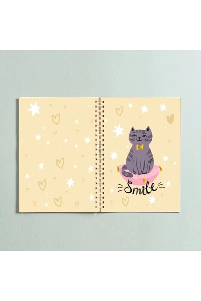 Kedi Tasarımlı Spiralli A5 96 Yaprak Çizgisiz Defter Pytkdt0195 ürün görseli 1