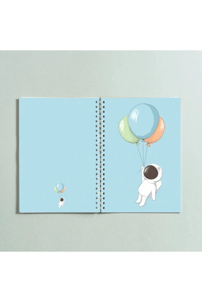 Astronot Balon Tasarımlı Spiralli A5 96 Yaprak Çizgisiz Defter ürün görseli 1