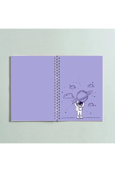 Astronot Saturn Tasarımlı Spiralli A5 96 Yaprak Çizgisiz Defter ürün görseli 1