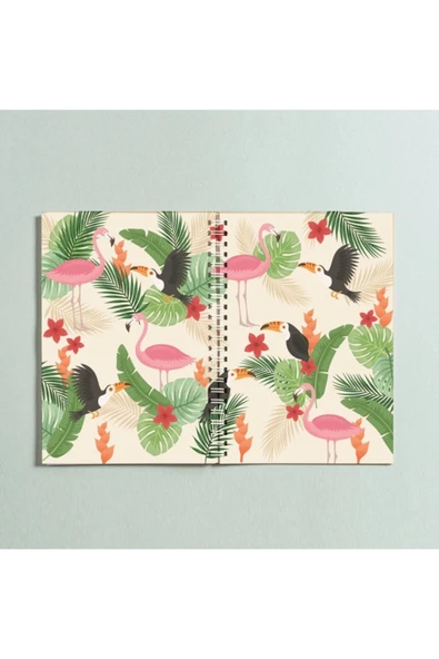 Yeşil Flamingo Yaprak Tasarımlı Spiral A5 96 Yaprak Çizgisiz Defter Pytkdt0177 ürün görseli 1