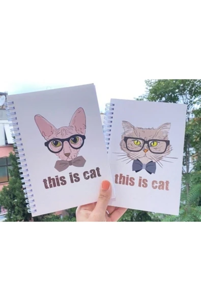 Kedi Baskı Spiralli A5 96 Yaprak Çizgisiz 2li Tasarım Defter Pytkdt0109 ürün görseli 1