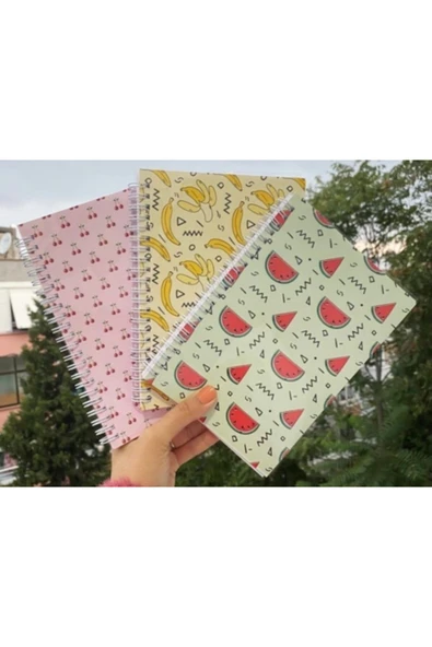 Karpuz Kiraz Muz Baskı Spiralli A5 96 Yaprak Çizgisiz 3lü Tasarım Defter Pytkdt0110 ürün görseli 1
