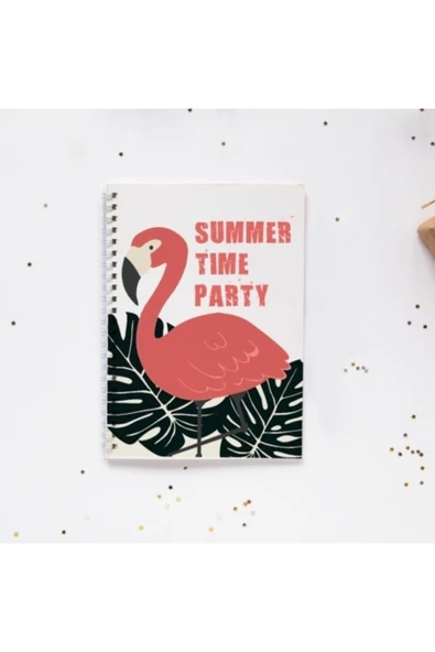Flamingo Summer Party Time Spiral 96 Yaprak Çizgisiz Defter Pytkd0078 ürün görseli 1