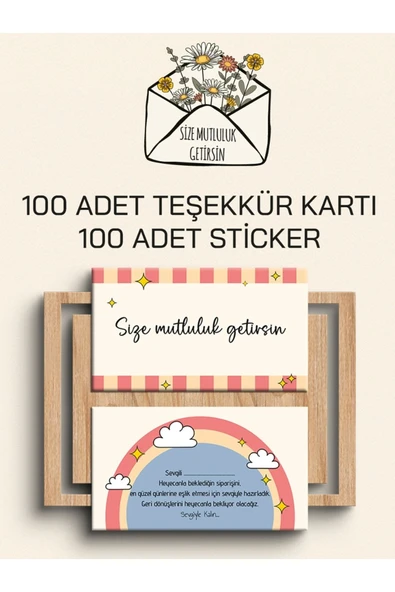 100 Adet Teşekkür Kartı ve 100 adet Teşekkür Sticker PYTKSVTK19 ürün görseli 1