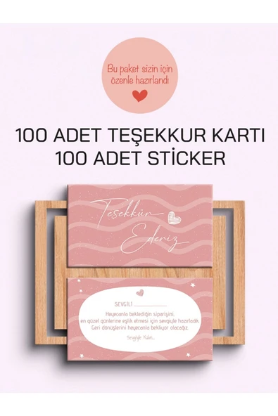 100 Adet Teşekkür Kartı ve 100 adet Teşekkür Sticker PYTKSVTK11 ürün görseli 1