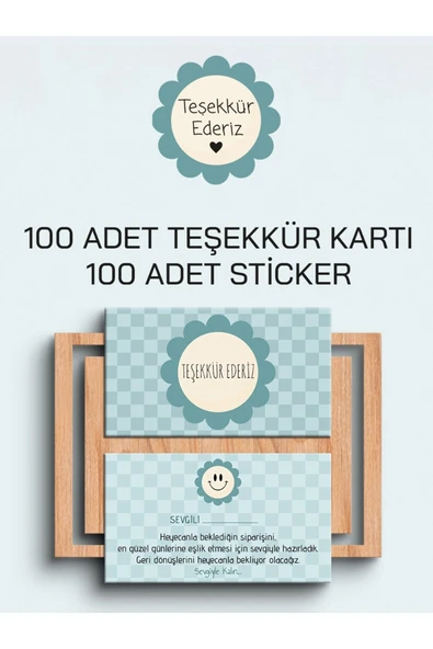 100 Adet Teşekkür Kartı ve 100 adet Teşekkür Sticker PYTKSVTK20 ürün görseli 1