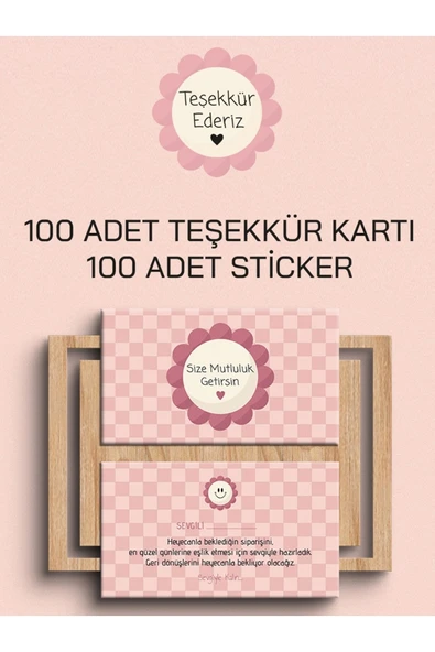 100 Adet Teşekkür Kartı ve 100 adet Teşekkür Sticker PYTKSVTK21 ürün görseli 1