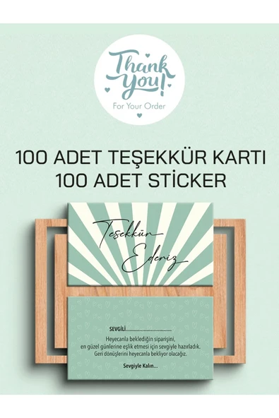 100 Adet Teşekkür Kartı ve 100 adet Teşekkür Sticker PYTKSVTK12 ürün görseli 1