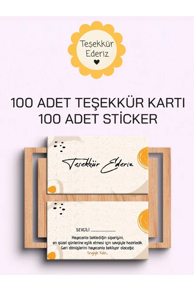 100 Adet Teşekkür Kartı ve 100 adet Teşekkür Sticker PYTKSVTK17 ürün görseli 1