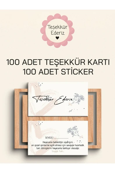 100 Adet Teşekkür Kartı ve 100 adet Teşekkür Sticker PYTKSVTK15 ürün görseli 1