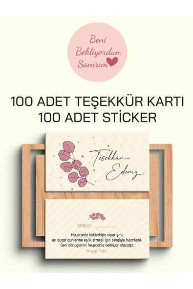 100 Adet Teşekkür Kartı ve 100 adet Teşekkür Sticker PYTKSVTK18 ürün görseli 1