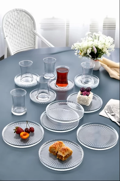 18 Parça Çay Seti Takımı - Pasta tabağı, Çay Bardağı, Çay Tabağı - Sade Modern Kahvaltı Takımı Seti ürün görseli 1