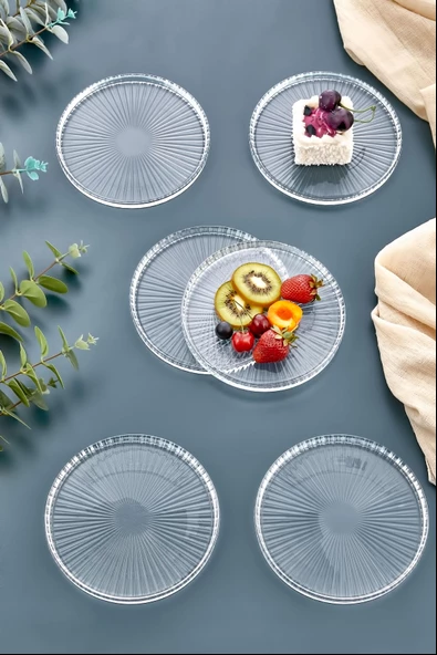 6 lı Pasta Tabağı Seti - 6 Kişilik Lüks Cam Kek Pasta Takımı - Tatlı Tabağı(16CM) ürün görseli 1