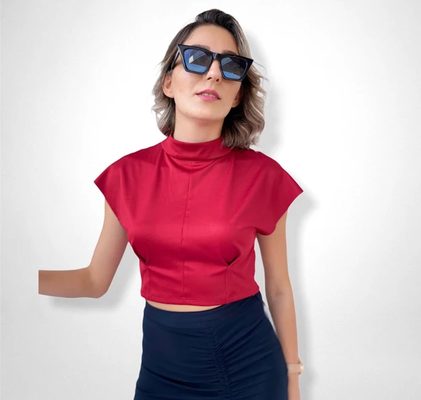 Kadın Kırmızı Crop Bluz ürün görseli 1