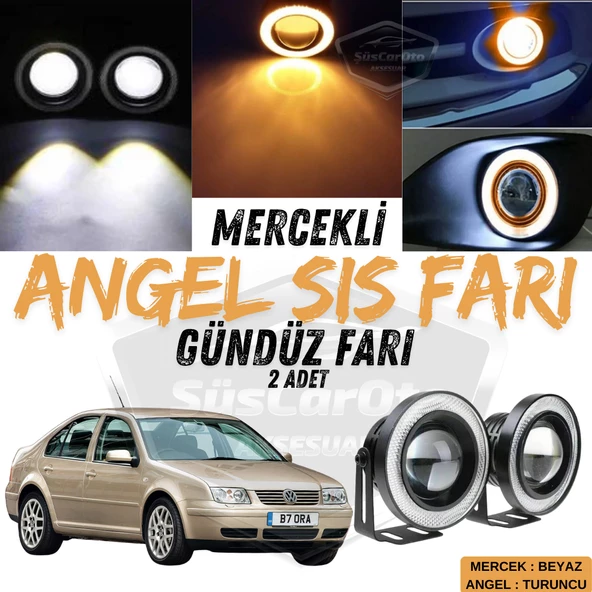 Vw Bora 1998-2006 Uyumlu Üniversal Mercekli Angel Sis Farı Metal Su Geçirmez 76 mm Turuncu Halkalı Gündüz Farı Angel Eyes 2 Adet ürün görseli 1