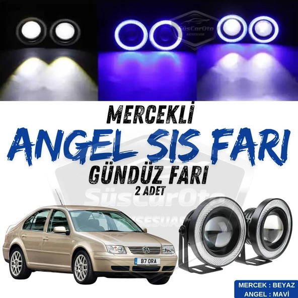 Vw Bora 1998-2006 Uyumlu Üniversal Mercekli Angel Sis Farı Metal Su Geçirmez 76 mm Mavi Halkalı Gündüz Farı Angel Eyes 2 Adet ürün görseli 1