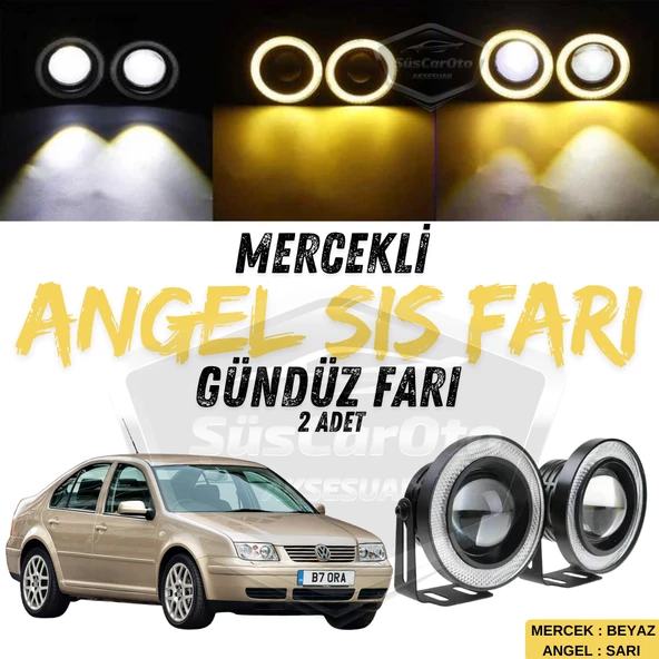 Vw Bora 1998-2006 Uyumlu Üniversal Mercekli Angel Sis Farı Metal Su Geçirmez 76 mm Sarı Halkalı Gündüz Farı Angel Eyes 2 Adet ürün görseli 1