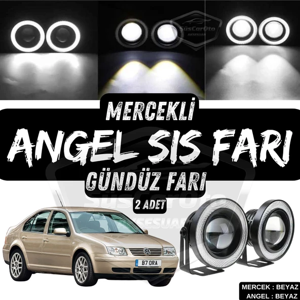 Vw Bora 1998-2006 Uyumlu Üniversal Mercekli Angel Sis Farı Metal Su Geçirmez 76 mm Beyaz Halkalı Gündüz Farı Angel Eyes 2 Adet ürün görseli 1