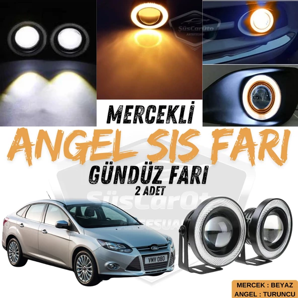 Ford Focus 3 2011-2014 Uyumlu Üniversal Mercekli Angel Sis Farı Metal Su Geçirmez 76 mm Turuncu Halkalı Gündüz Farı Angel Eyes 2 Adet ürün görseli 1