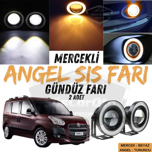 Fiat Doblo D3 2010-2015 Uyumlu Üniversal Mercekli Angel Sis Farı Metal Su Geçirmez 76 mm Turuncu Halkalı Gündüz Farı Angel Eyes 2 Adet ürün görseli 1