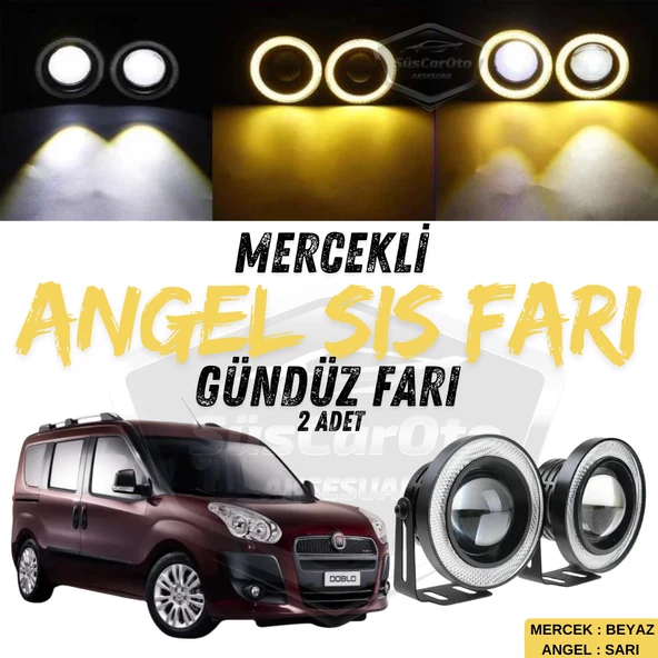 Fiat Doblo D3 2010-2015 Uyumlu Üniversal Mercekli Angel Sis Farı Metal Su Geçirmez 76 mm Sarı Halkalı Gündüz Farı Angel Eyes 2 Adet ürün görseli 1