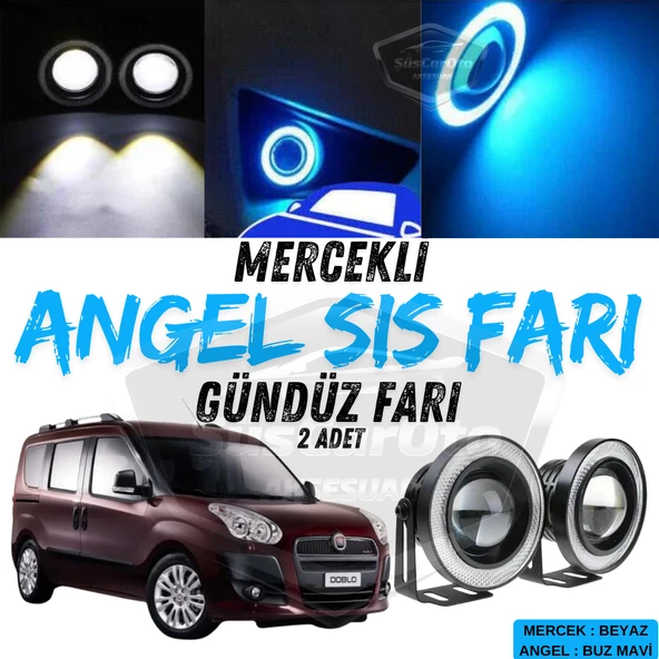 Fiat Doblo D3 2010-2015 Uyumlu Üniversal Mercekli Angel Sis Farı Metal Su Geçirmez 76 mm Buz Mavi Halkalı Gündüz Farı Angel Eyes 2 Adet ürün görseli 1